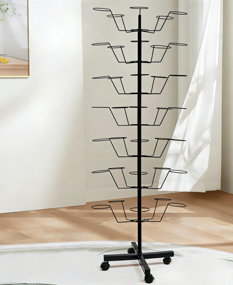 7-Tier Rotating Hat Stand on Wheels for Cap Storage