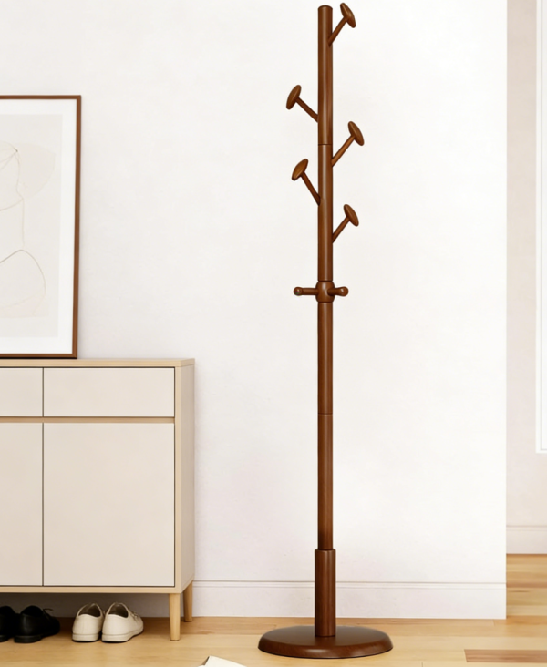 Solid Wood Coat Tree with 10 Hooks for Hats and Purses